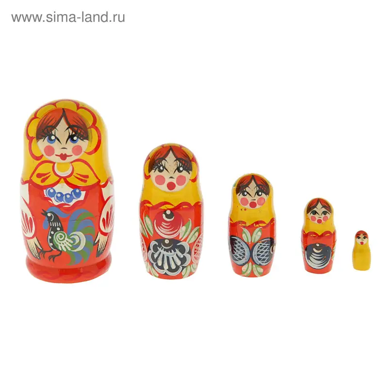 Матрешка 5 кукольная художественная "Петух" малая