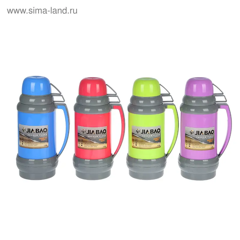 Термос "Семья" с 2 кружками, 1.8 л, 13х33 см, микс