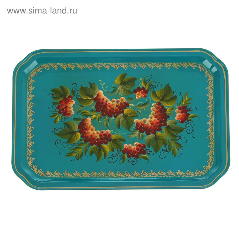 Поднос "Калина" 32х45 см, бирюзовый фон