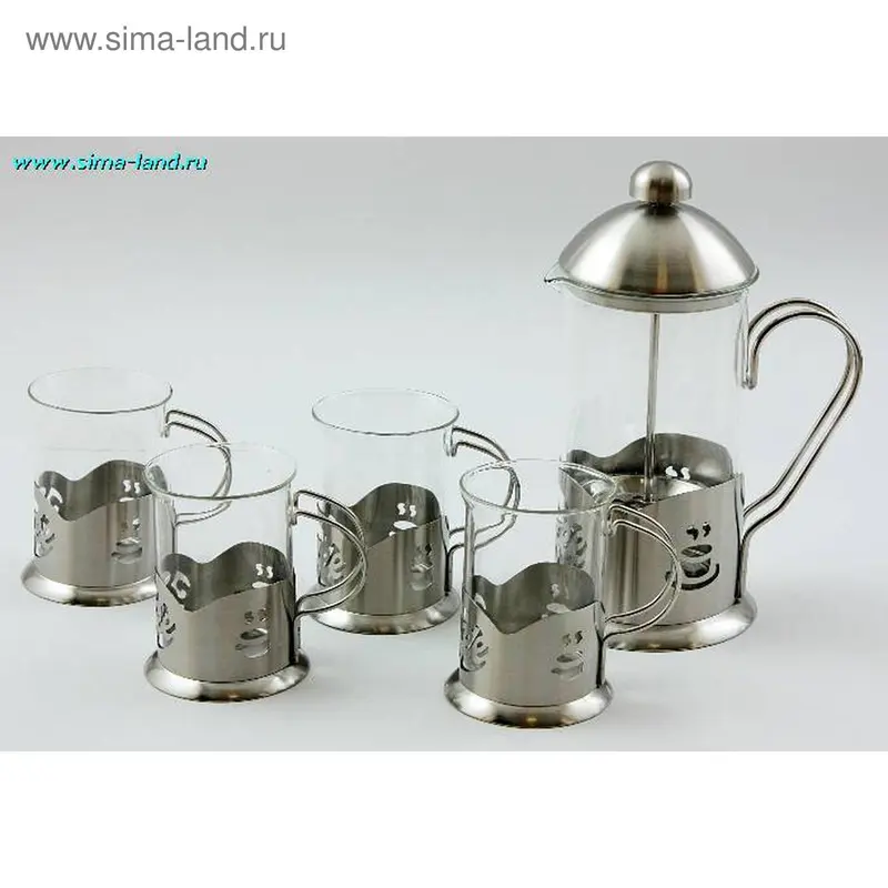 Набор для кофе/чая. 4 кружки+чайник «Кофе»
