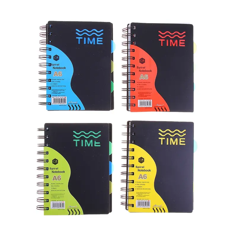 Записная книжка обл пластик А6 120л лин на гребне с разделит TIME МИКС