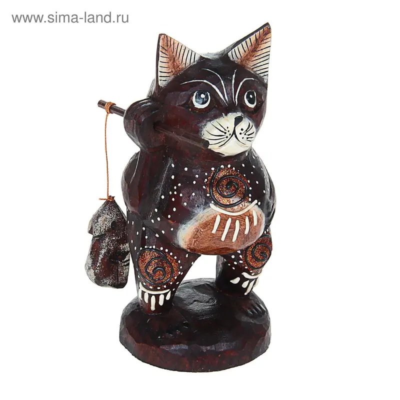 Деревянная фигурка "Кот рыбак" 15 см