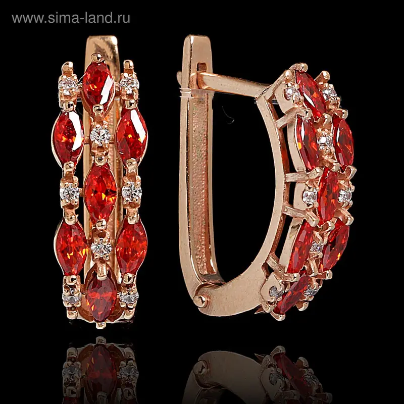 Серьги азурит «Дорожка» позолота, цвет красный