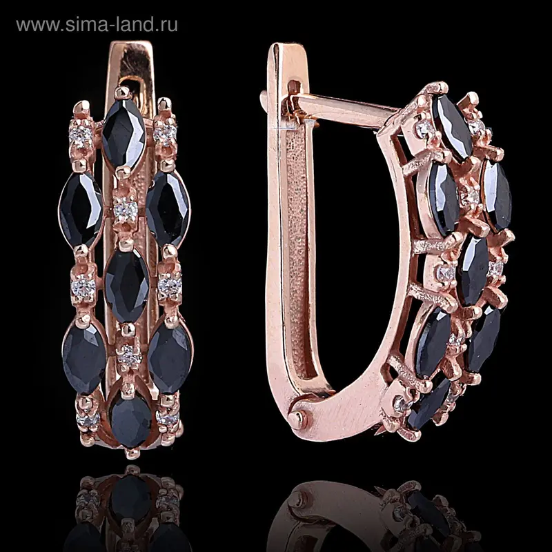 Серьги позолота «Колосок» 2010з0737, цвет чёрный