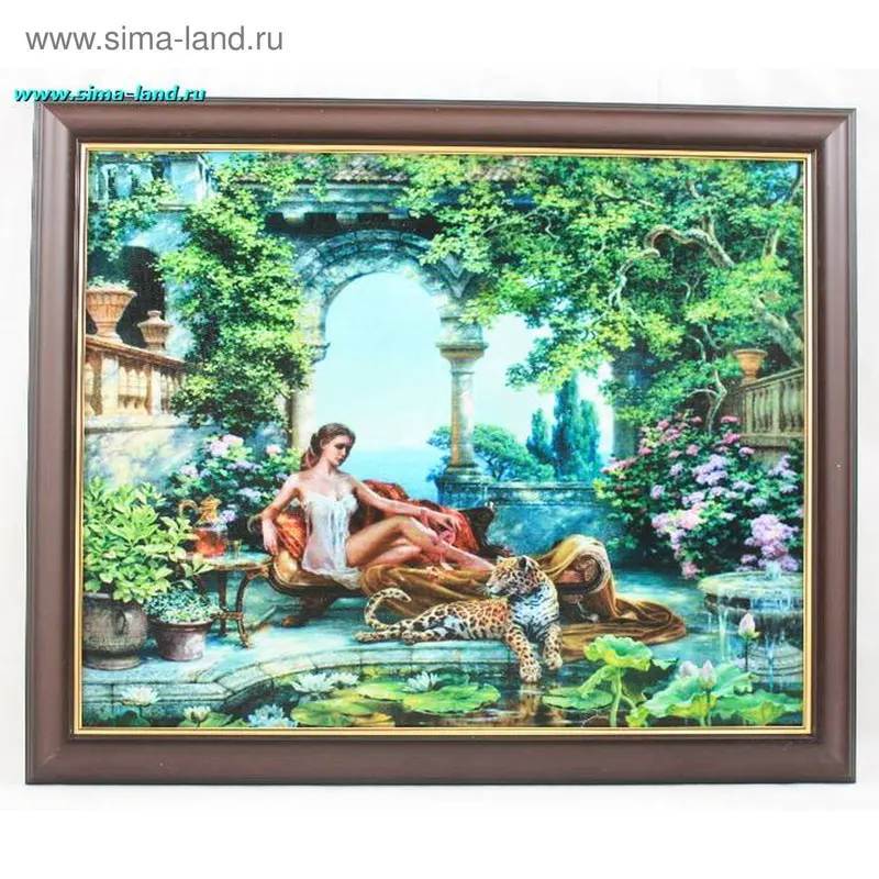 картина холст 40*50 см дева с гепардом лежит (бокс 20 шт)
