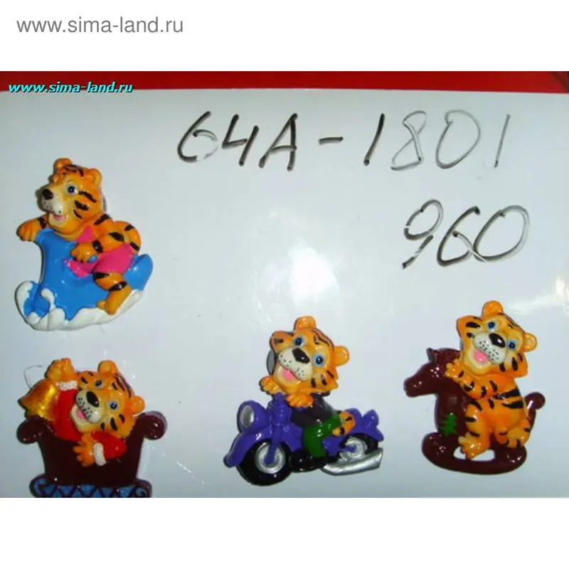 магнит полистоун тигр в салазках 5*4 см 4 вида (наб 12 шт) (бокс 80 наб)
