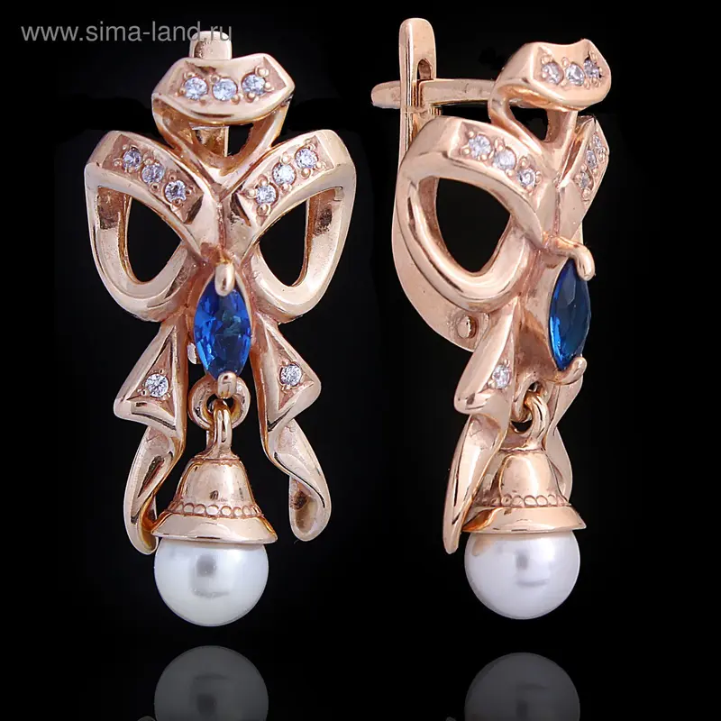 Серьги азурит «Бантики» 2005з0186 в золоте, цвет синий