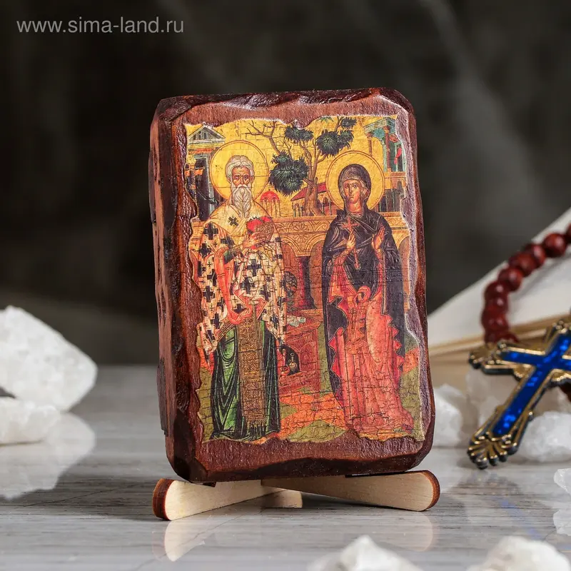 Икона под старину карманная "Киприан и Иустиния", 7х10 см