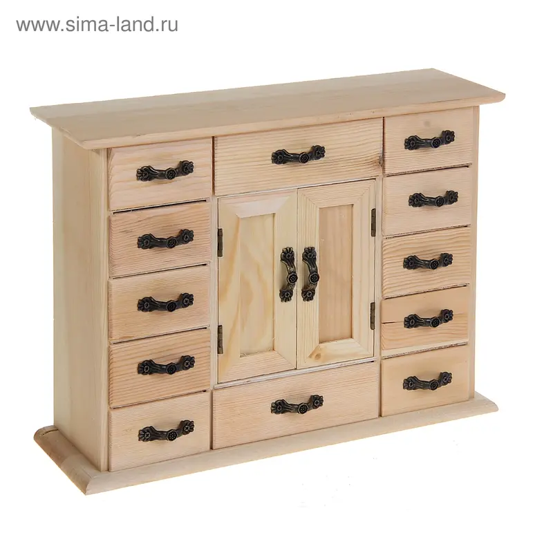 Шкатулка 12 ящиков 2 двери 22,5х29х8,5 см