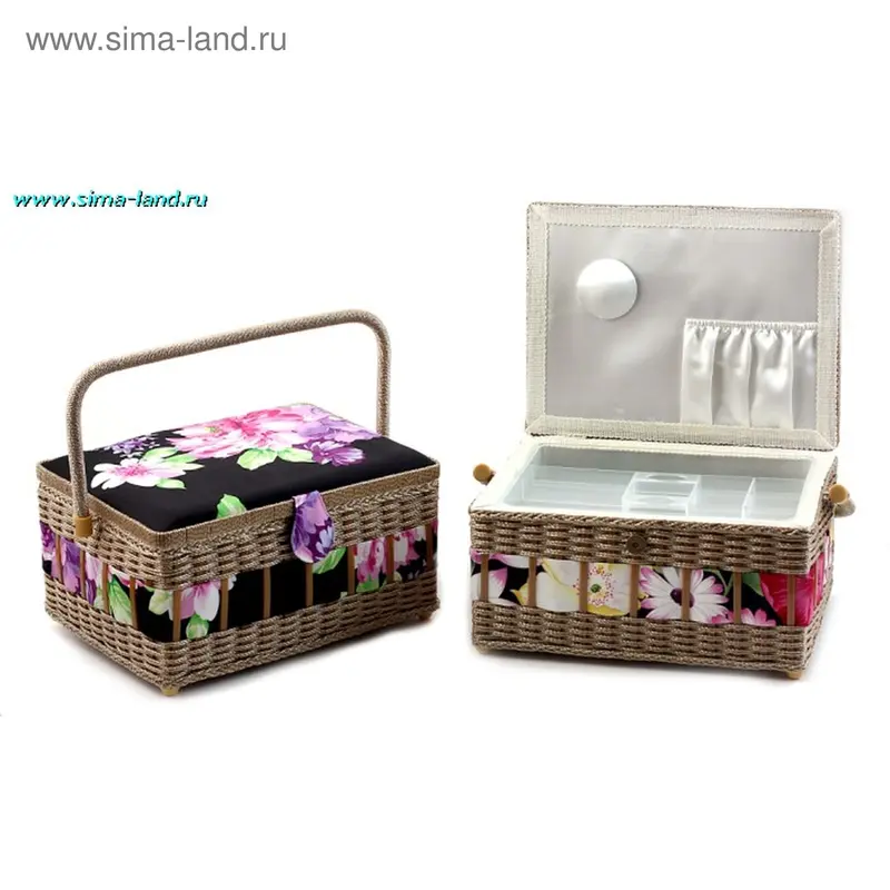 шкатулка для рукоделия цветы на черном 24*32*15 см