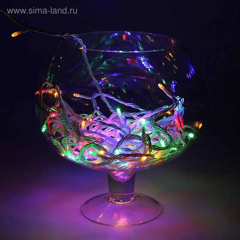Гирлянда "Нить", УМС, 10 м, LED-100-24В, нить белая, свечение мульти