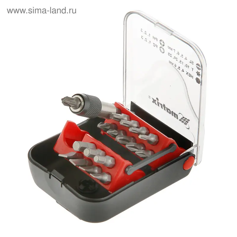 Набор бит MATRIX Master, адаптер для бит, сталь S2, 18 предм., в пласт. боксе