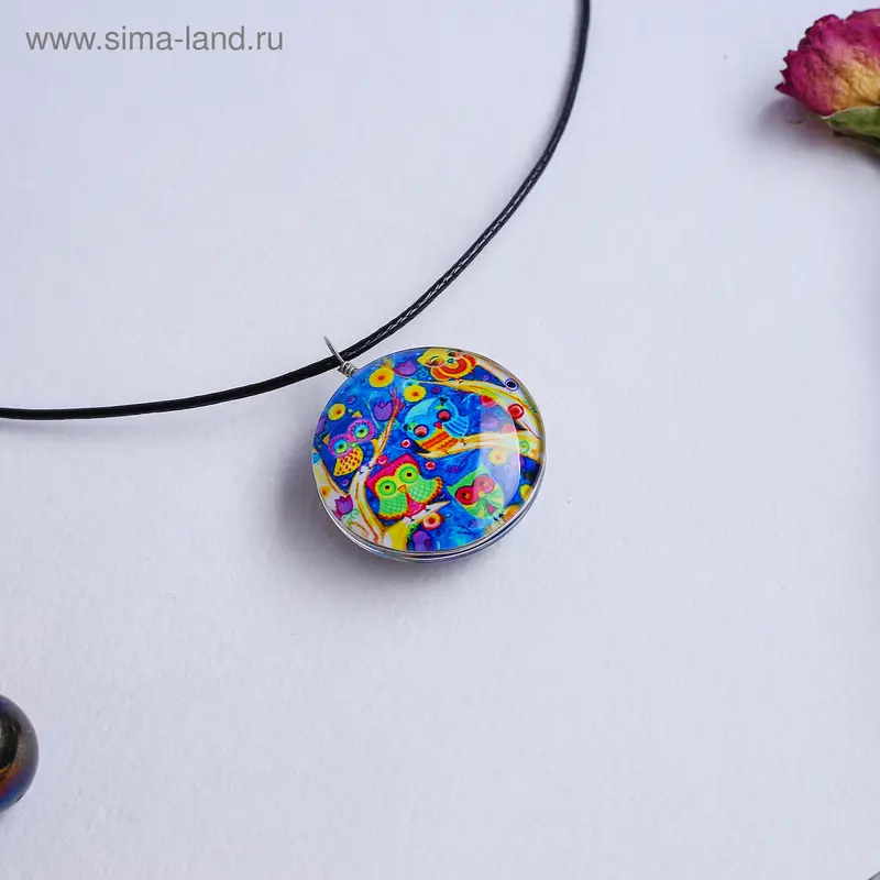 Кулон из стекла Candy совушки, цветной, 45 см