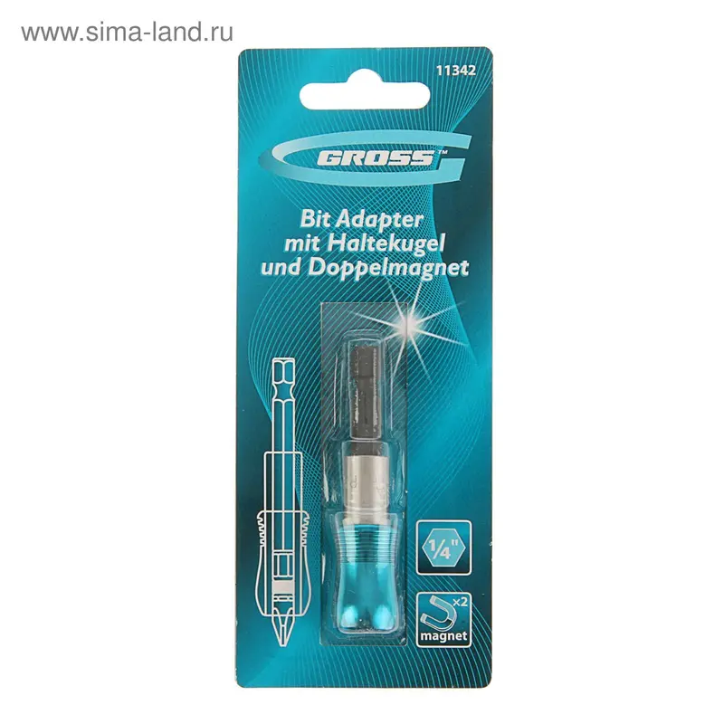 Адаптер для бит GROSS, с держателем и двойным магнитом, 1/4"