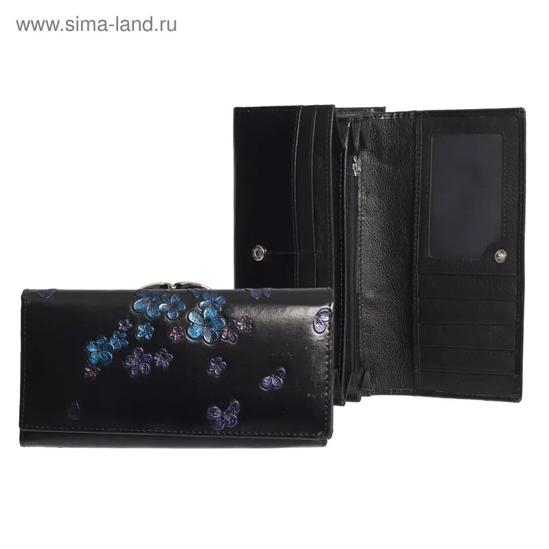 Кошелёк жен 03-01-01, 18*2*10см, 3отд д/карт на клапане, 2 отд рамка, черный