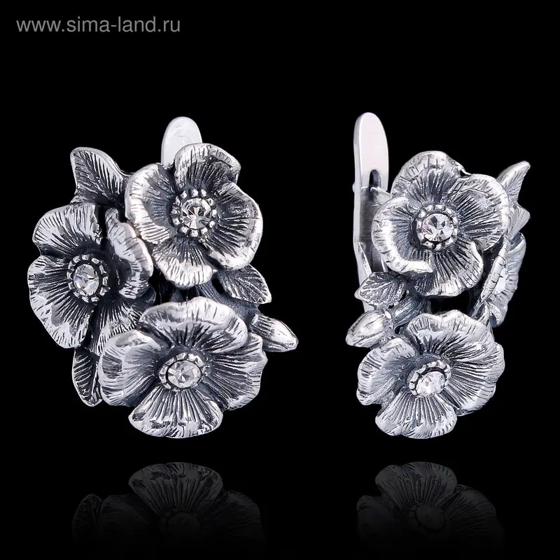 Серьги «Амигона», цвет белый в чернёном серебре