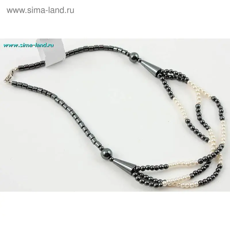 бусы гематит конус бел+черн 45см