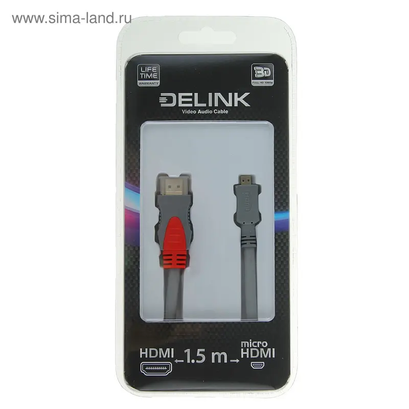 Кабель-переходник видео Delink 13054, HDMI(m)-microHDMI(m), 1.5 м, серый