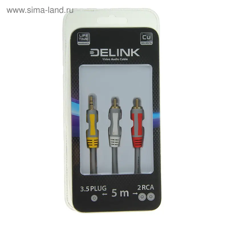 Кабель-переходник аудио Delink 3684, Jack 3.5 мм(m)-2xRCA(m), 5 м, серый