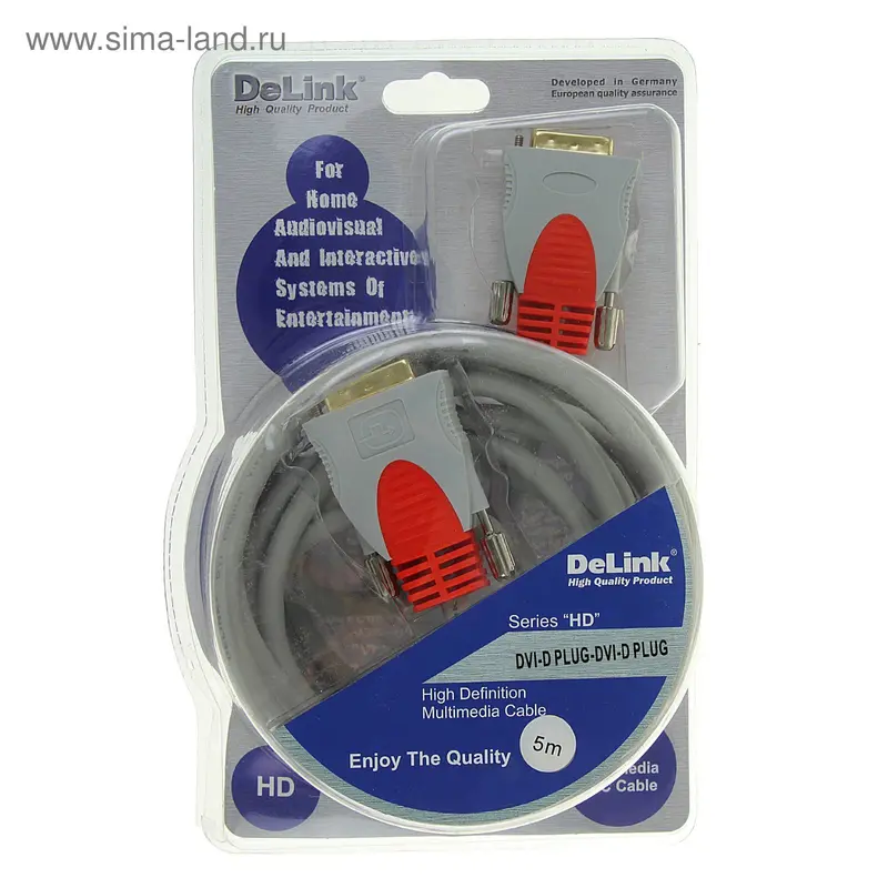 Кабель видео Delink 7554, DVI(m)-DVI(m), 5 м, серый