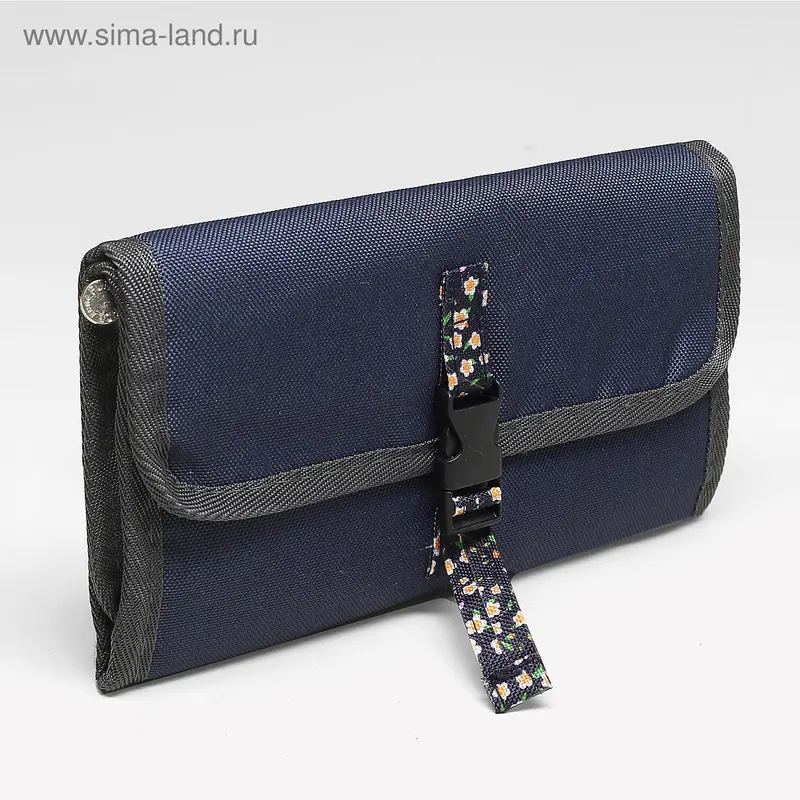Косметичка раскладная Цветы 20*2*11,5, 2 отд на молниях, синий