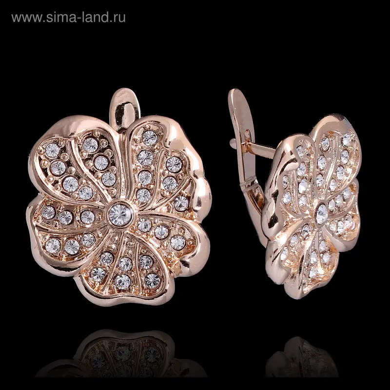 Серьги «Гибискус», белый в золоте