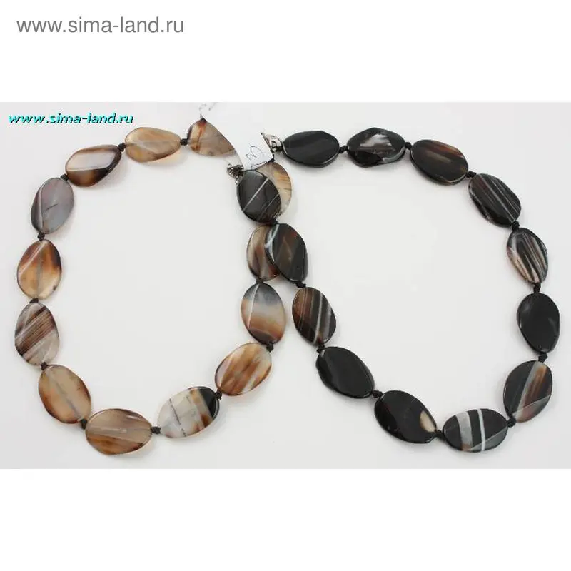 Бусы из агата, черно-белый овал