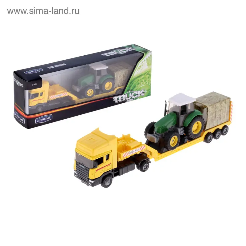 Машина металлическая Scania, с трактором, масштаб 1:48, МИКС