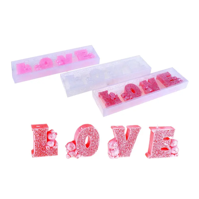 Свеча (набор 4 шт) "Мишки с буквами Love", МИКС