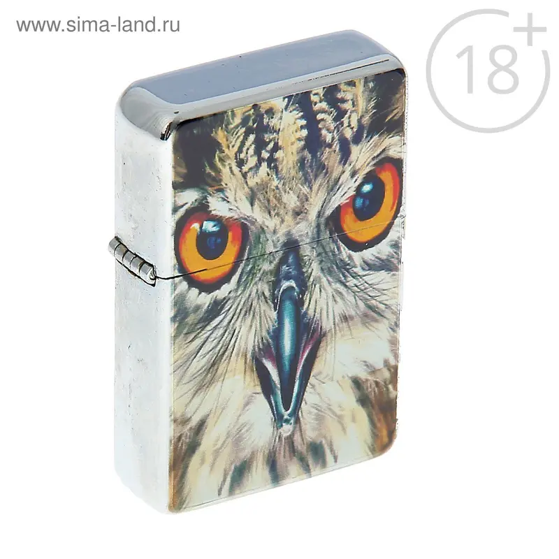 Зажигалка в мет. коробке «Сова», кремний, бензин, 6х8 см
