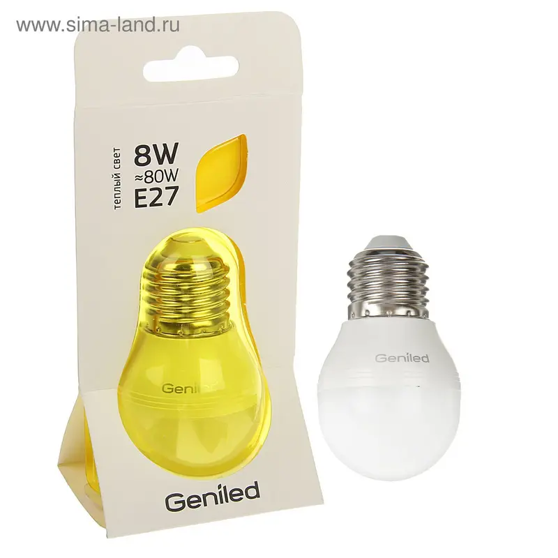 Светодиодная лампа Geniled, E27, G45, 8 Вт, 2700 К, матовая, теплый белый