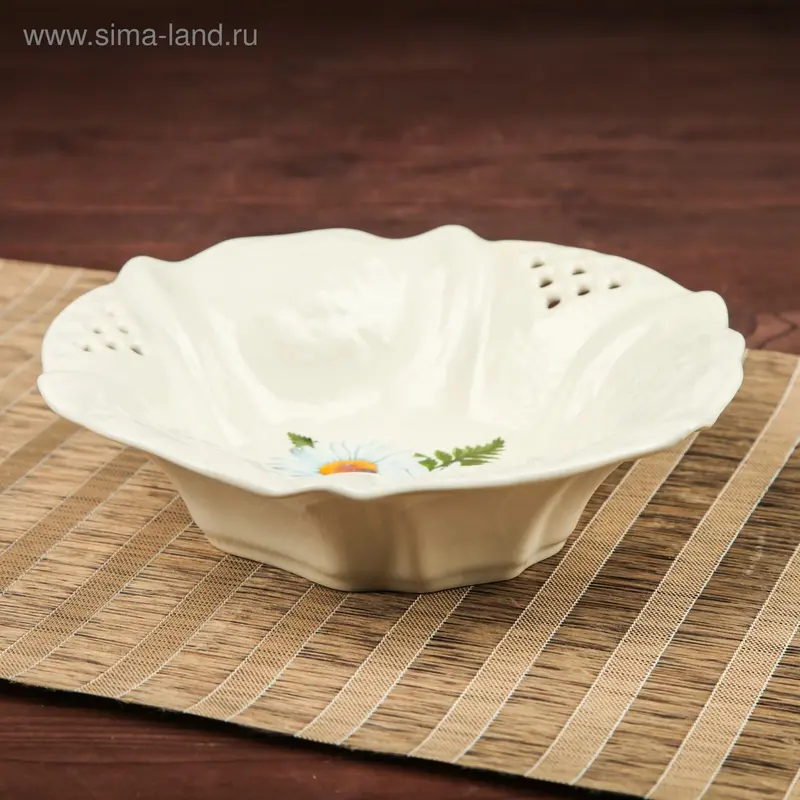 Конфетница "Лилия", белая с деколью, 20 см, микс