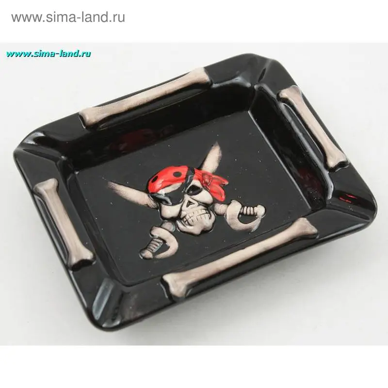 Пепельница прямоугольная черная с черепом