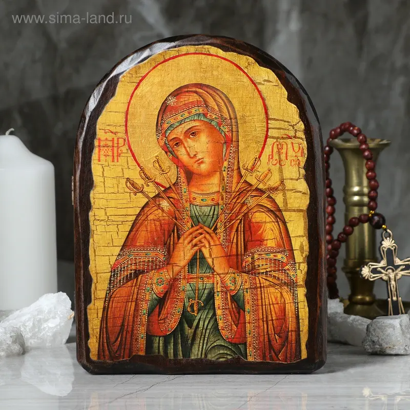 Икона под старину "Умягчение злых сердец", 17х23 см, арка