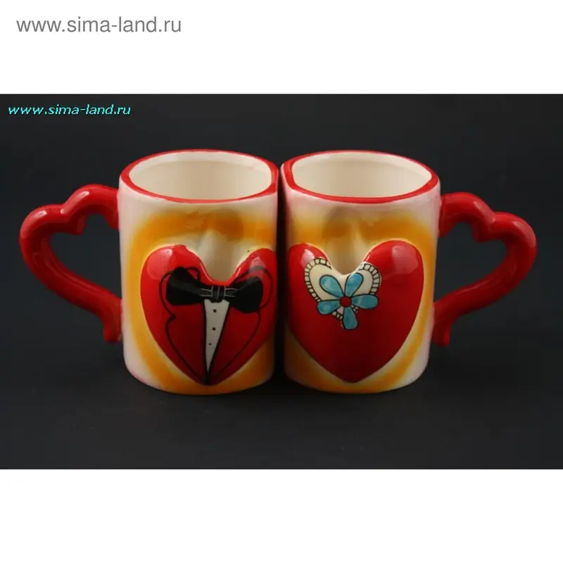 набор 2 кружки керамика сердца (бокс 48шт)