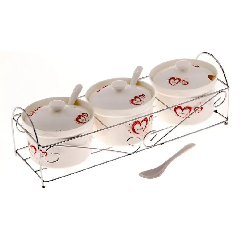 Набор банок для специй на подставке из 3 шт, 200 мл, Сердечки