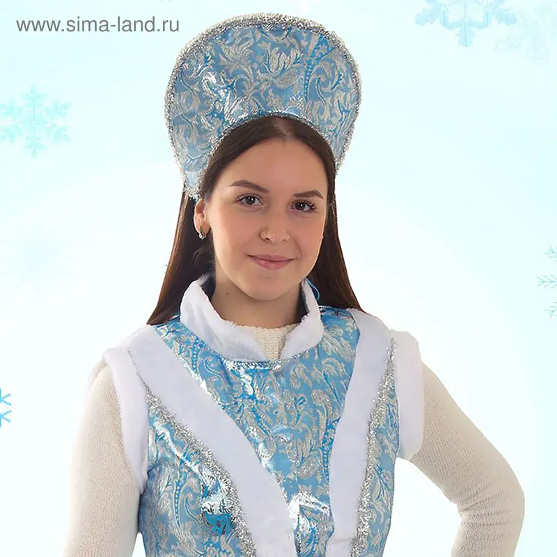 Кокошник, парча голубая