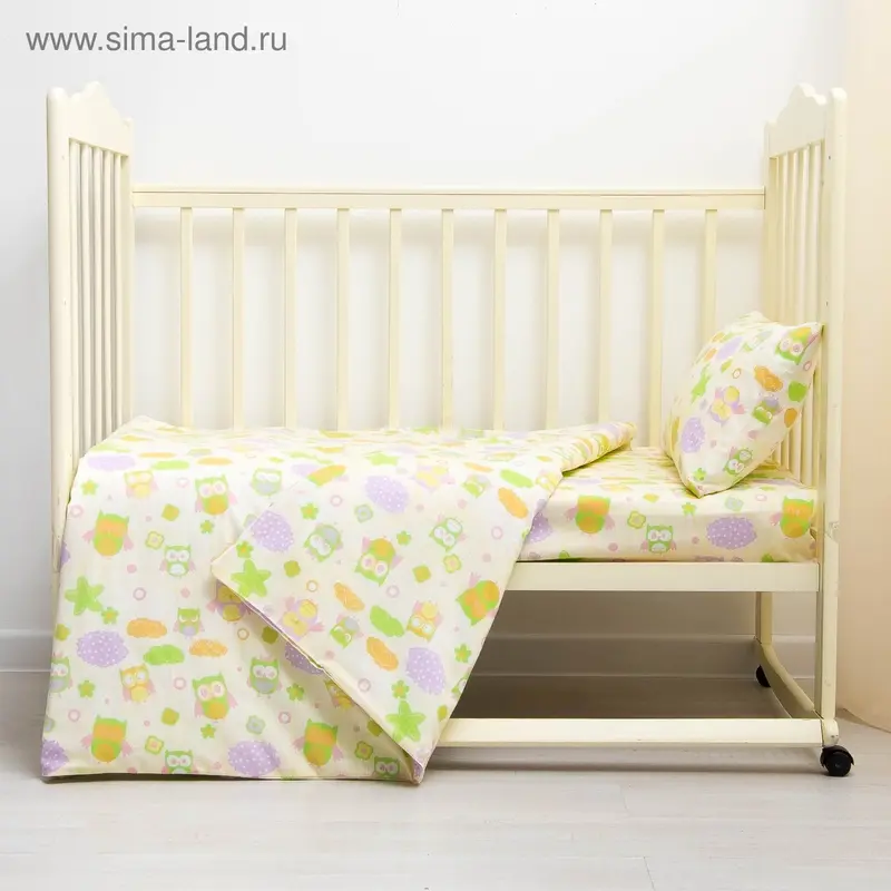 Детское постельное бельё (рис. 1696) Совушки 112х147 см, 110х150 см, 40х60 см, 1 шт. поплин,115 г/м
