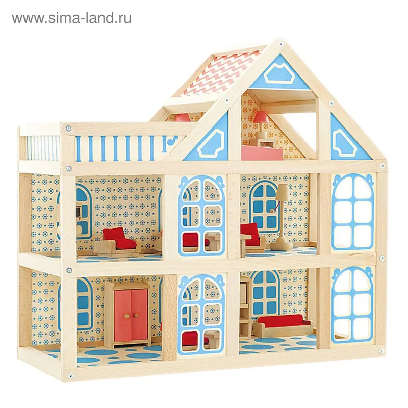 Кукольный дом расписной 3 этажа, без коробки
