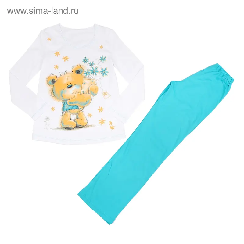 Пижама для девочки, рост 134 см, цвет бирюзовый/белый К300