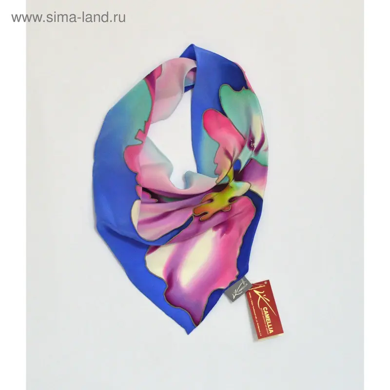 Косынка ручная роспись Шри-Ланка (розово-голубой) 55х55 см, крепдешин 100% шёлк