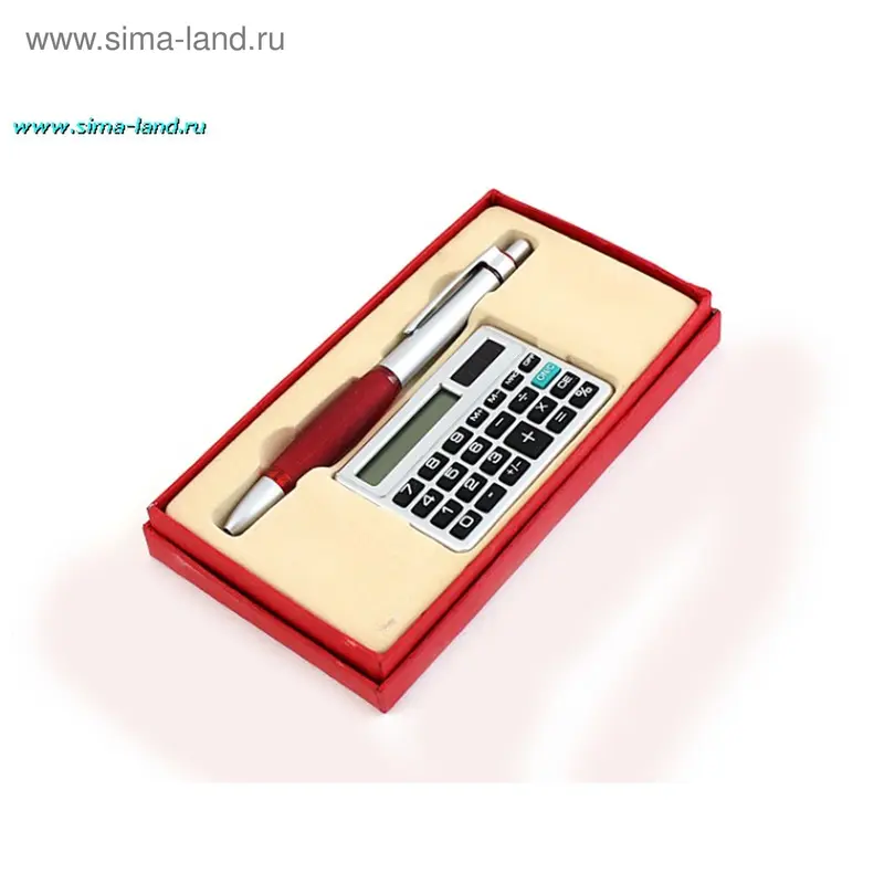 Набор красный подарочный 2 в 1 (ручка + калькулятор)