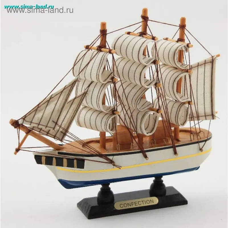 корабль сувенирный 5009Р, белая корма синее дно 16*16*4см