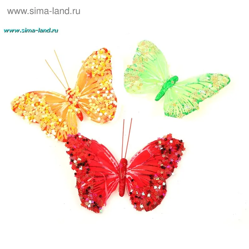 магнит бабочка перо цветочные пайетки 7*10 см (набор 12 шт)
