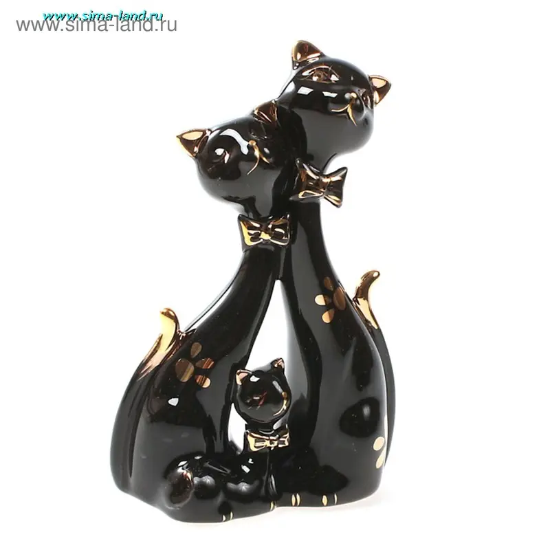 сувенир 2 киски с котёнком лапка чёрные 15,5*10,5*3 см