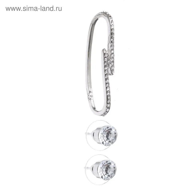 Серьга «Кафф» молния, цвет белый в серебре