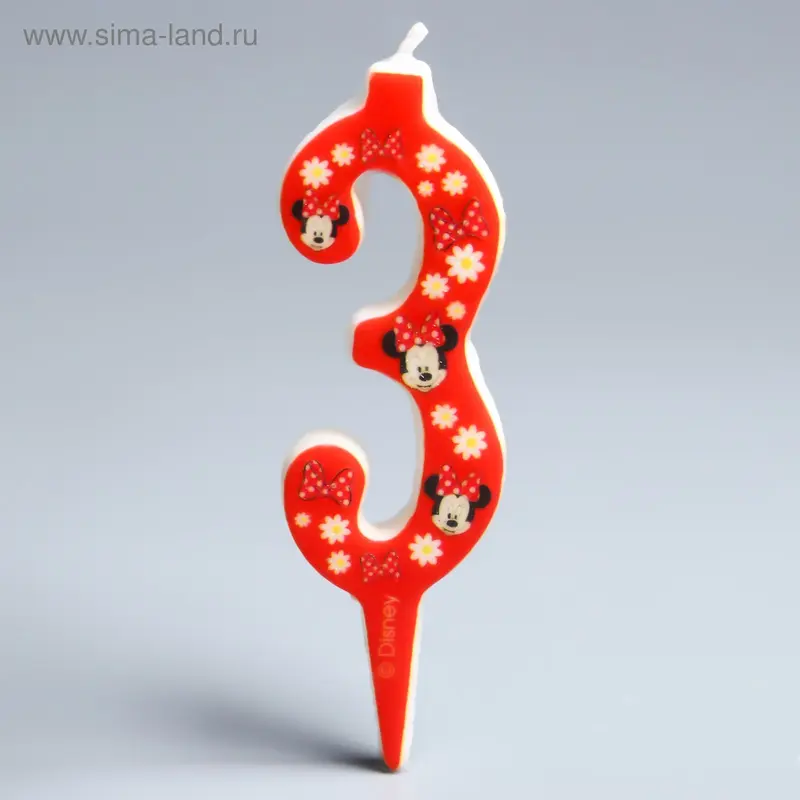 Свеча в торт цифра Дисней 3 "С Днем рождения", Минни Маус
