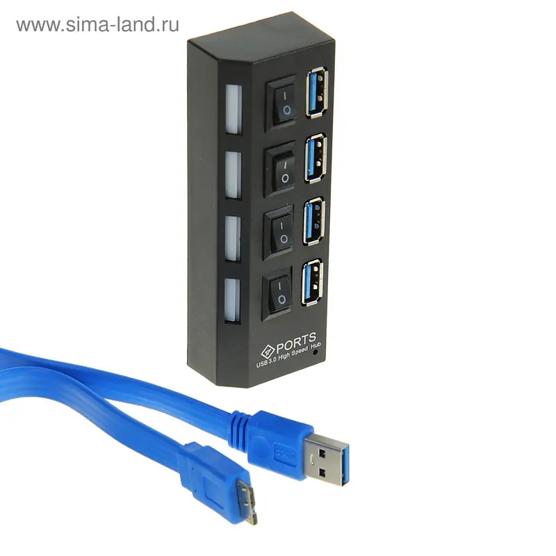 USB-разветвитель LuazON, 4 порта, USB 3.0, кабель 52 см МИКС