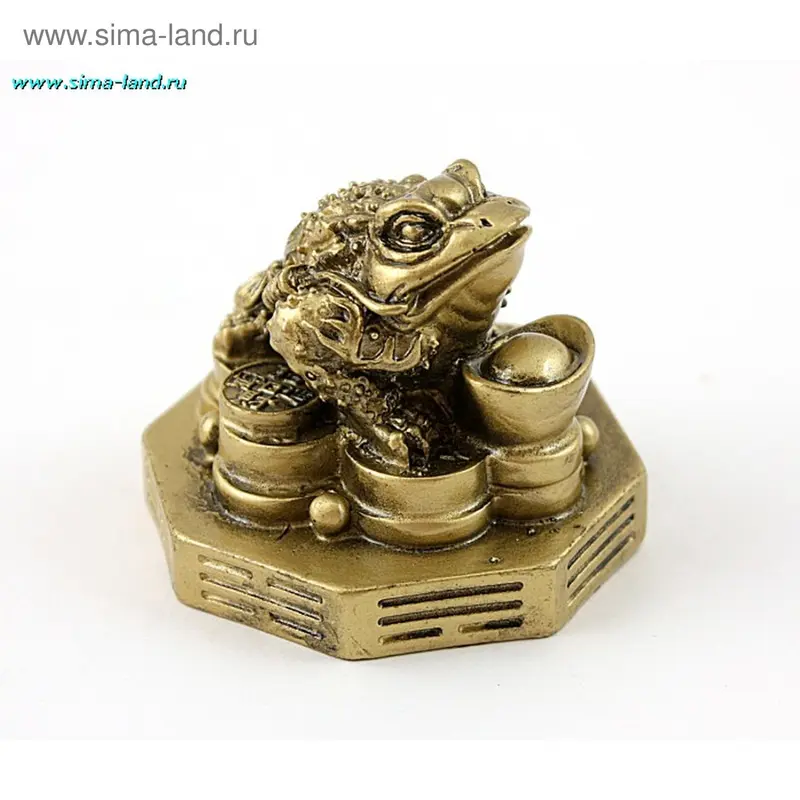 Нэцкэ бронза "Жаба на Ба-гуа с чашей" 5,5 х 5,5 х 5 см