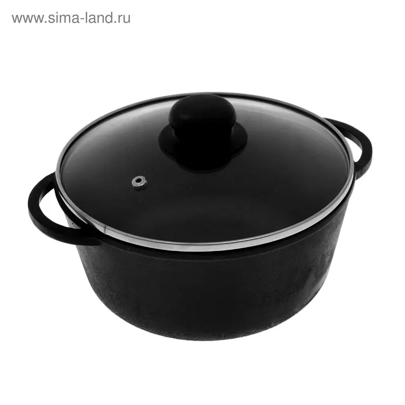Кастрюля чугунная 2 л со стеклянной крышкой